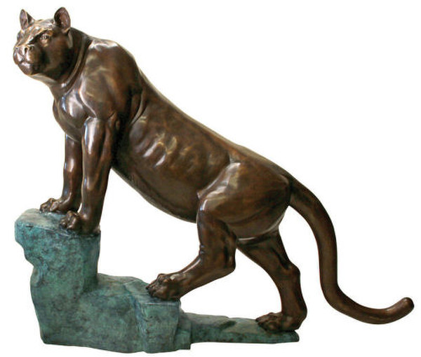 Cougar on a Rock Cast Bronze Garden Sculpture Mascot Outdoor